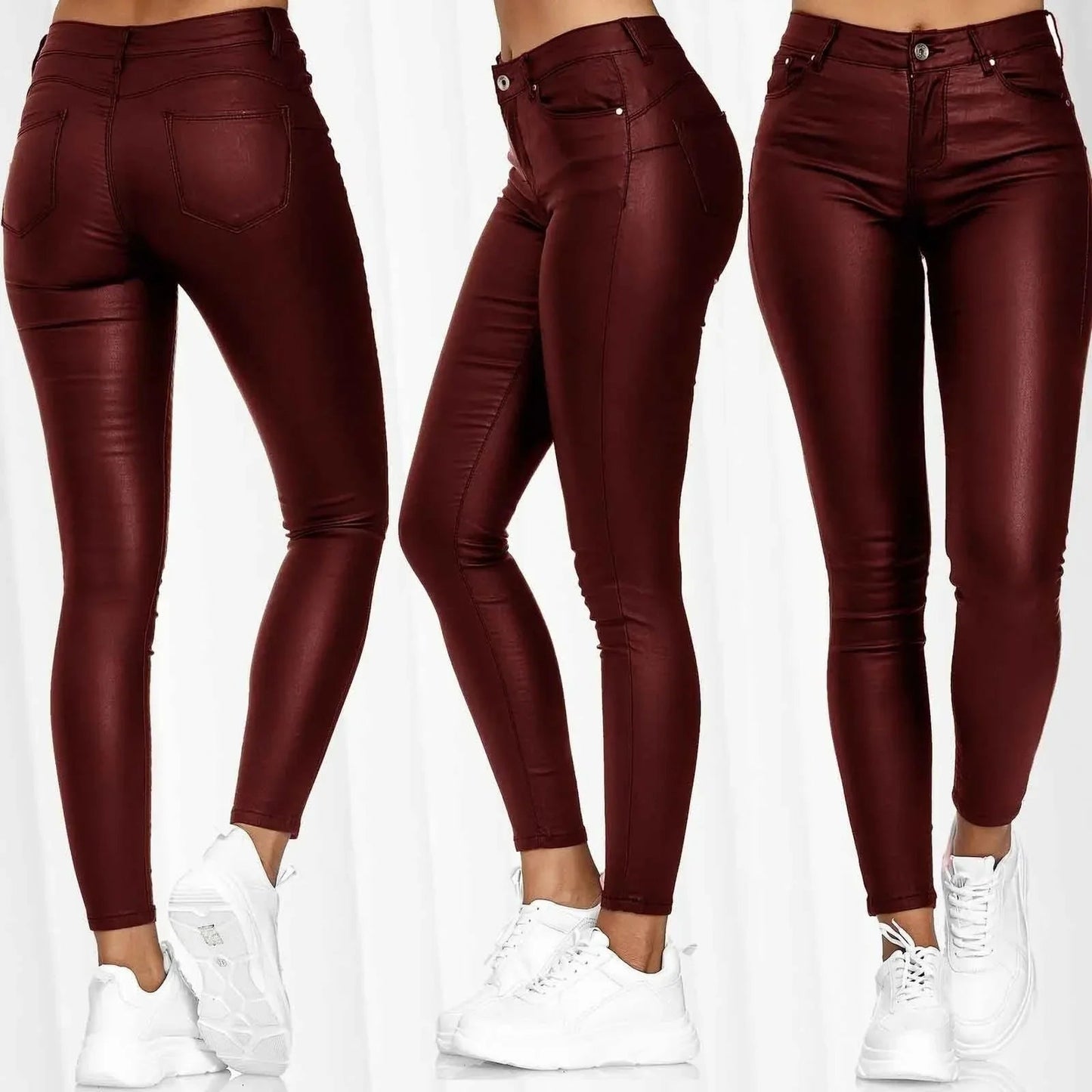 Pantalons en cuir PU noir Sexy Stretch moulante MAEJORKEN