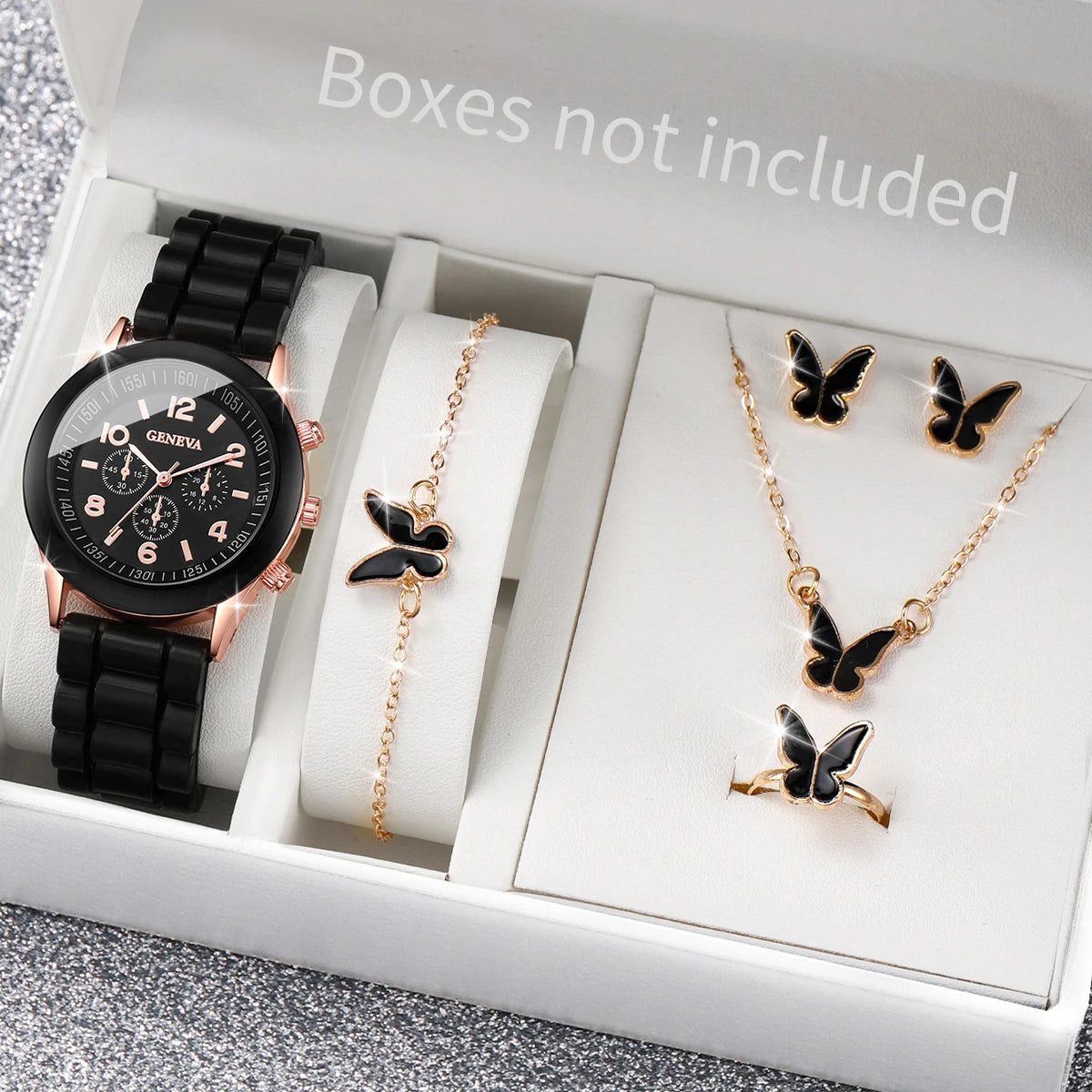 Ensemble de montres à quartz avec bracelet en silicone pour femme, horloge à la mode, cadeau pour fille, sans boîte, 5 pièces, 6 pièces MAEJORKEN