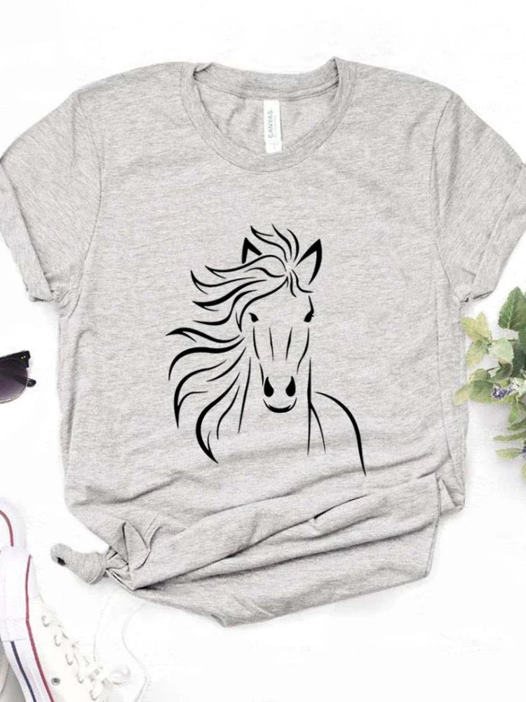 T-shirt à manches courtes col rond amoureux des chevaux MAEJORKEN