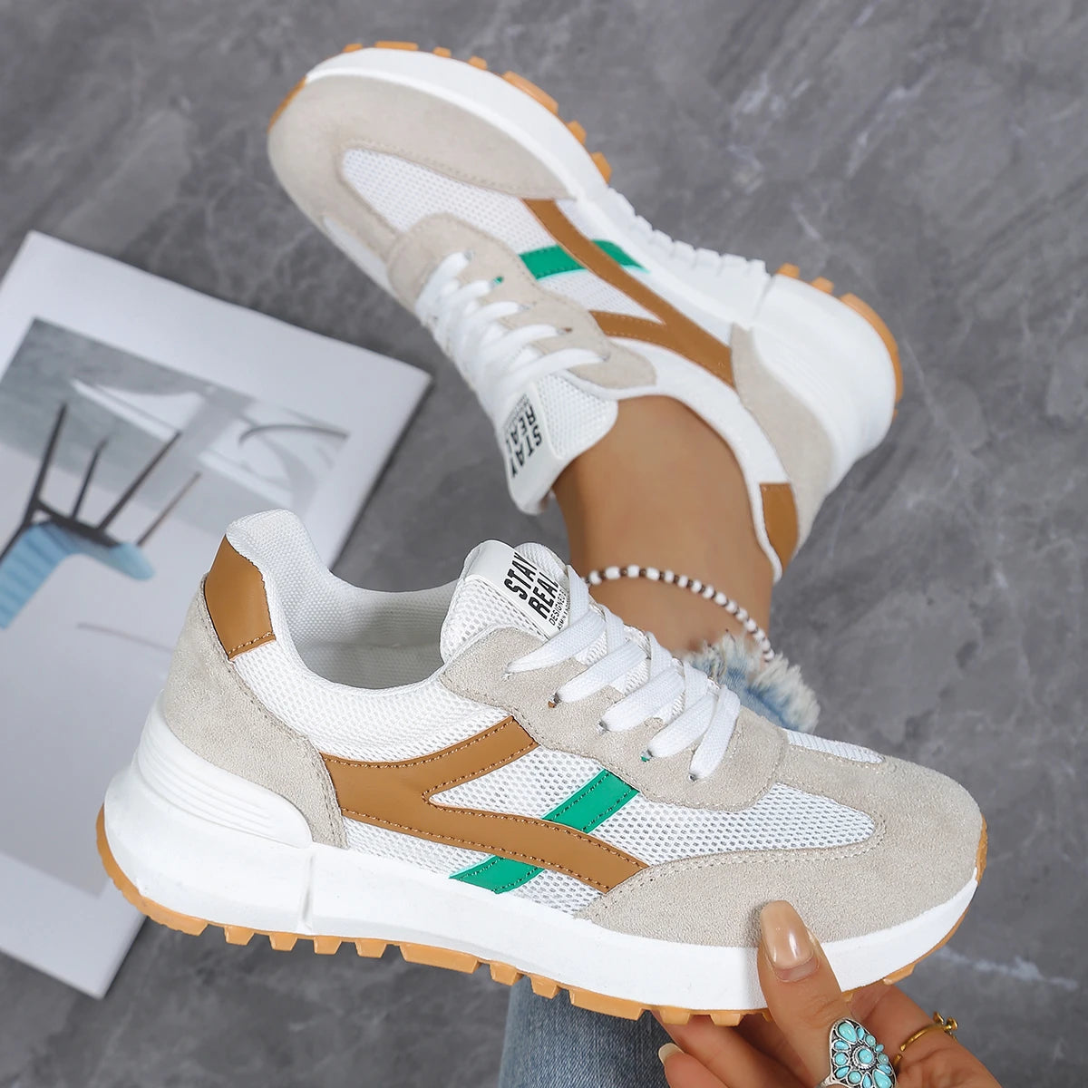 Chaussures décontractées élégantes à lacets, nouveau style tendance, pour femmes, printemps/automne, bout rond, semelle épaisse, antidérapantes, confortables, chaussures de sport MAEJORKEN