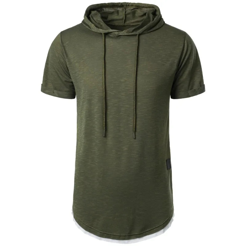 Sweat-shirt à capuche d'été pour hommes, T-shirt ample à manches courtes, couleur unie, léger, Fitness, col respirant, hauts MAEJORKEN