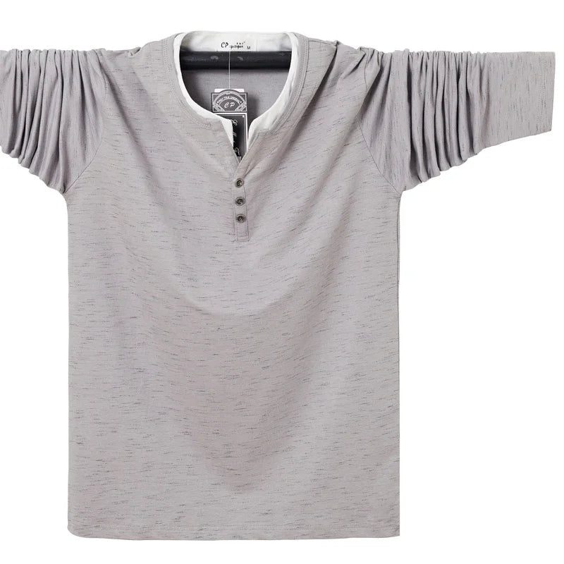 T-shirt à manches longues en coton à col en V grande taille M-6XL