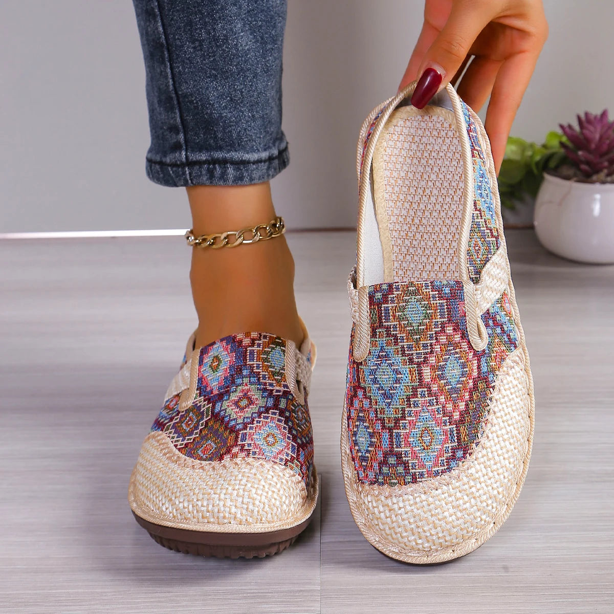 Mules style bohème pour femme, à bout ouvert, antidérapantes, décontractées, à bout rond MAEJORKEN