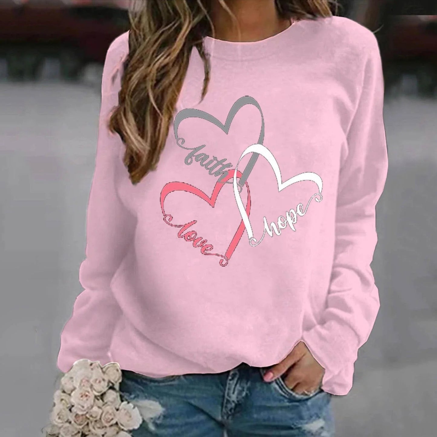 Pull décontracté impression d amour MAEJORKEN