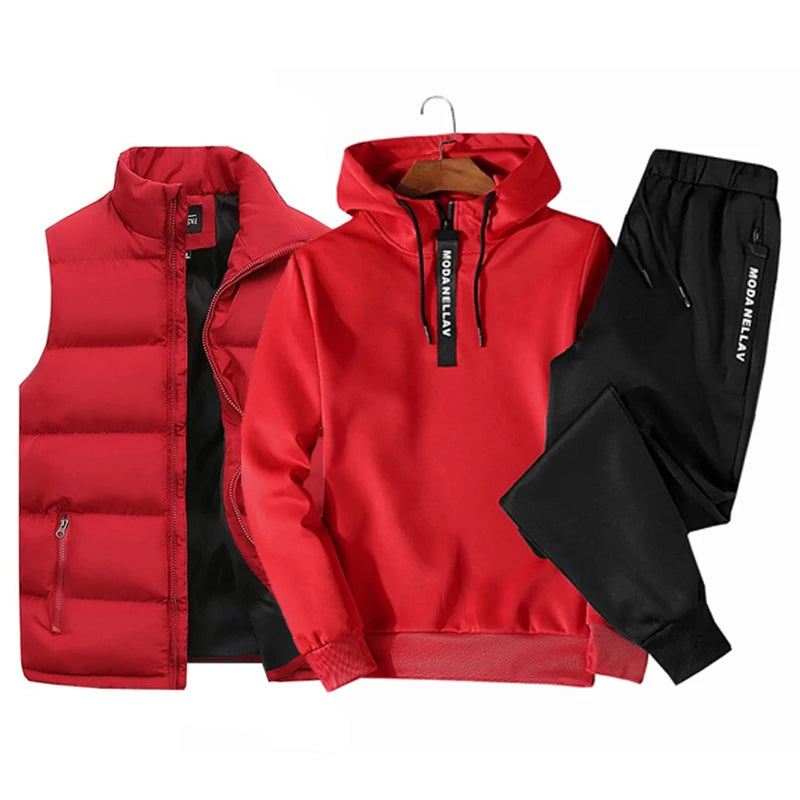 Ensemble 3pièces survêtement sweat à capuche , gilet imperméable et pantalon du M au 3XL