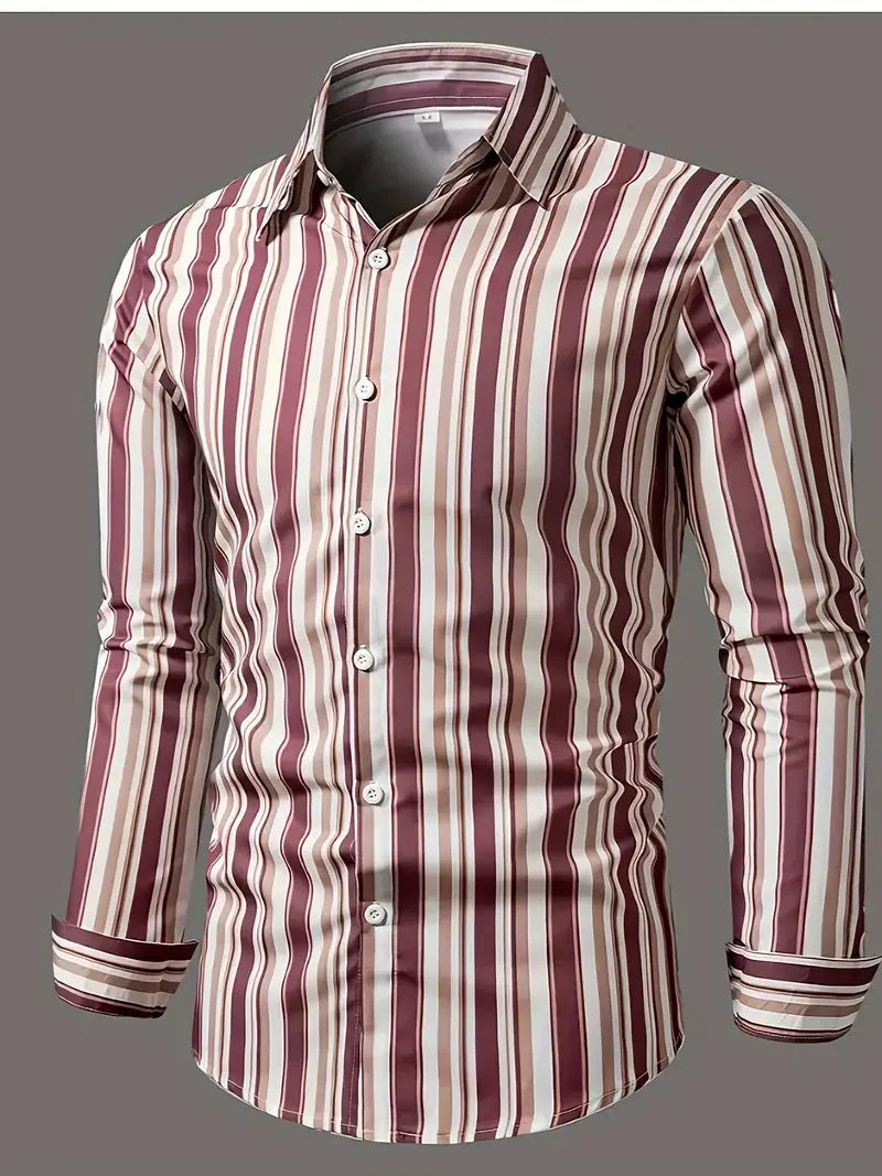 Chemise rayée boutonnée à manches longues du XS au 6XL