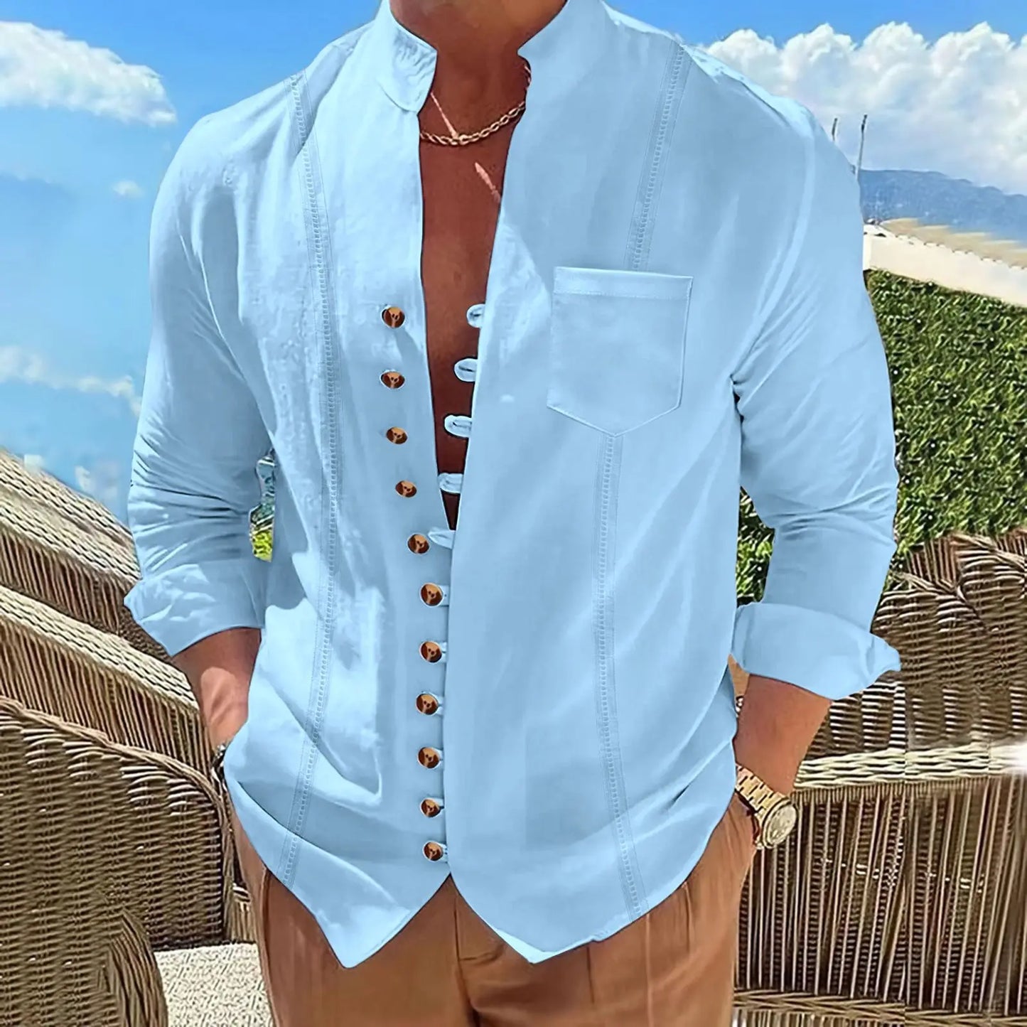 Chemise à manches longues en coton et lin du S au 3XL