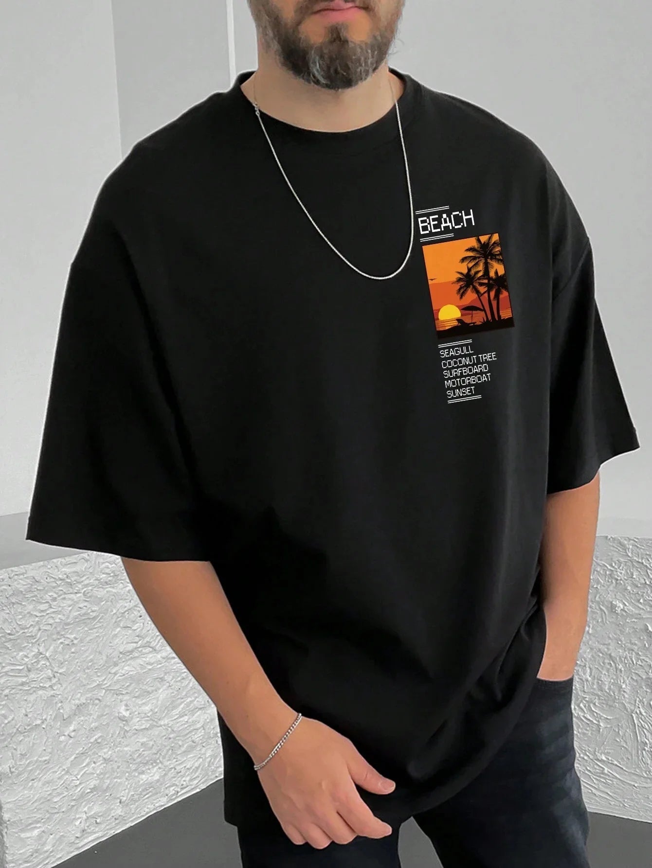 T-shirt manches courtes col rond homme, ample, 100% coton, été, imprimé graphique cocotier du XS au 2XL MAEJORKEN