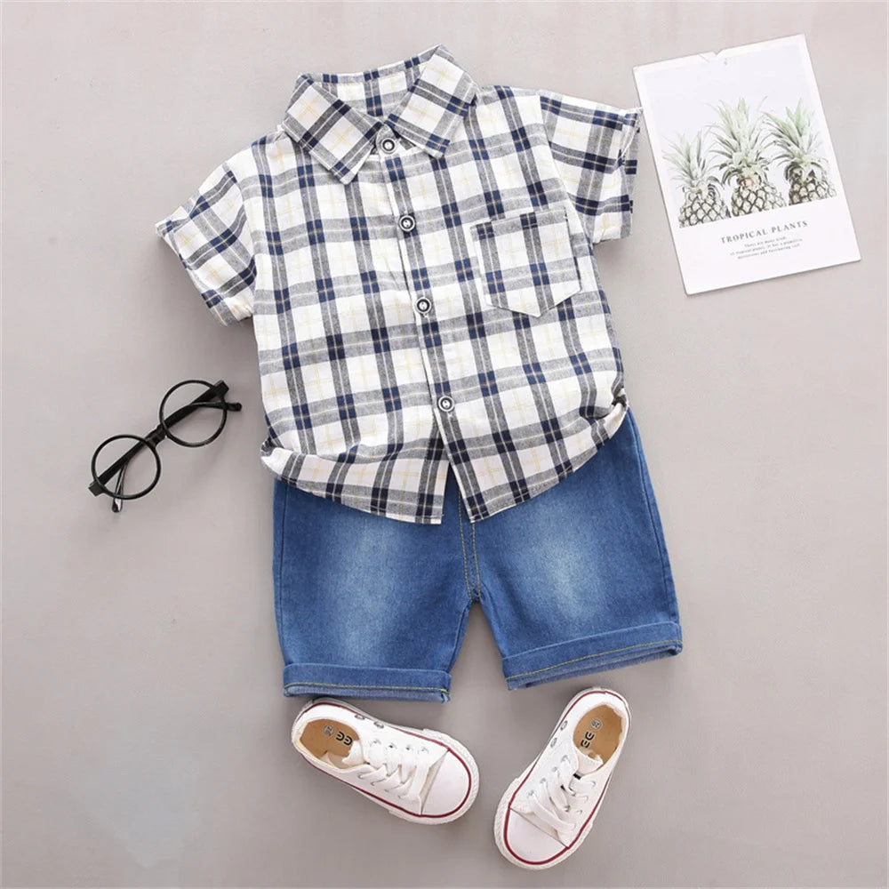Ensemble d'été pour bébés garçons, chemise et short décontractés à carreaux du 9 au 24 mois MAEJORKEN