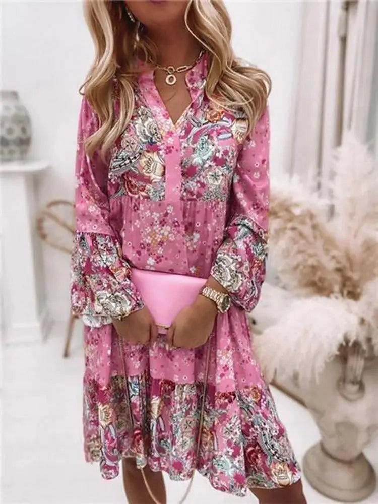 Robes imprimé fleuri col en V du XS au 3XL MAEJORKEN