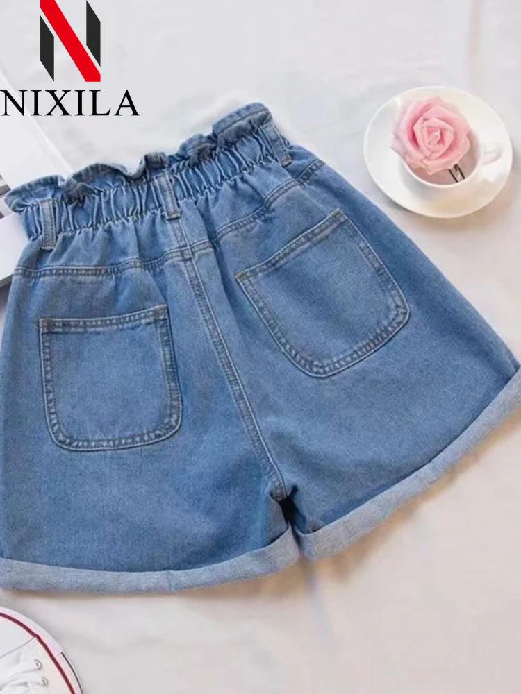 Short en denim en coton bleu taille élastique MAEJORKEN