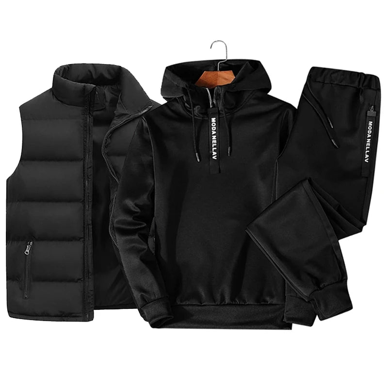 Ensemble 3pièces survêtement sweat à capuche , gilet imperméable et pantalon du M au 3XL