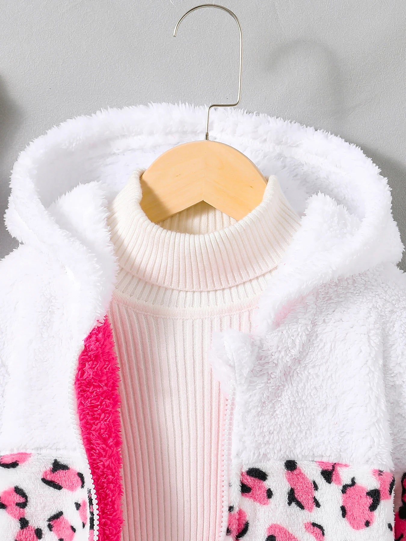 Manteau à capuche en fourrure bicolore pour filles MAEJORKEN