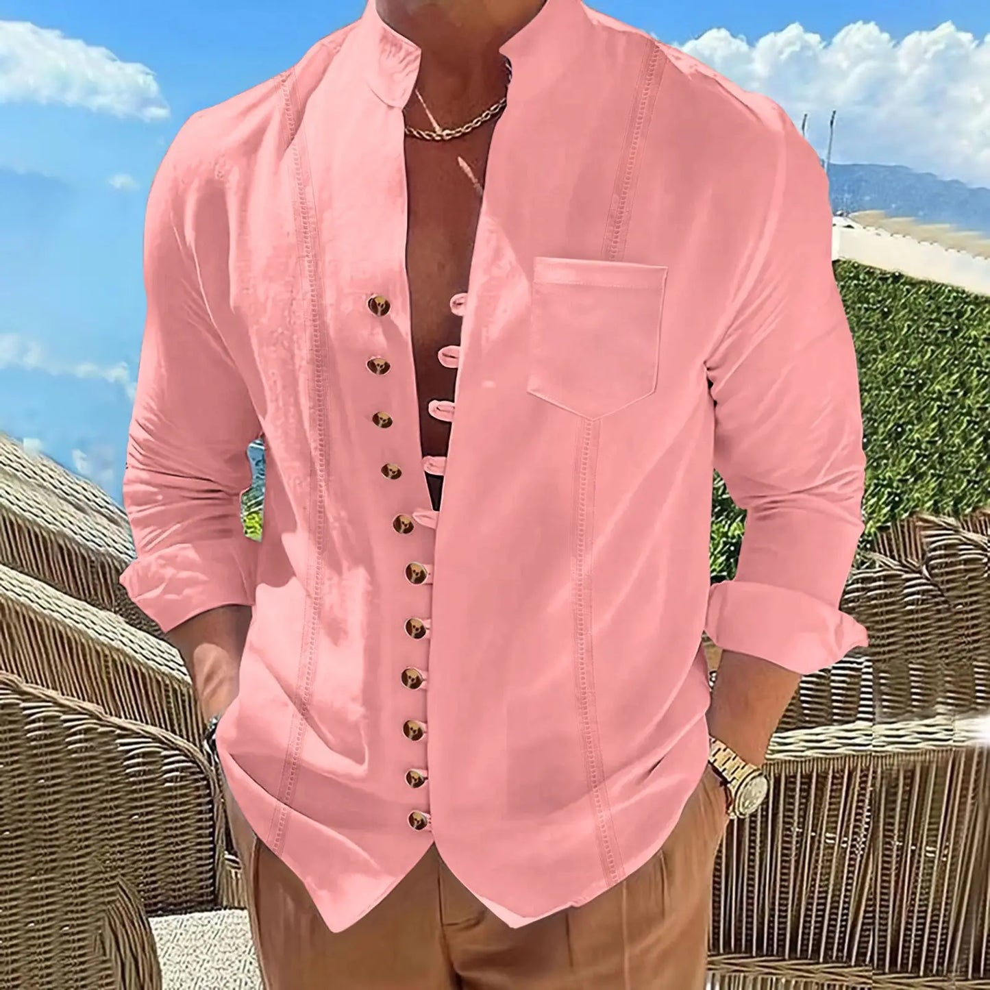 Chemise à manches longues en coton et lin du S au 3XL