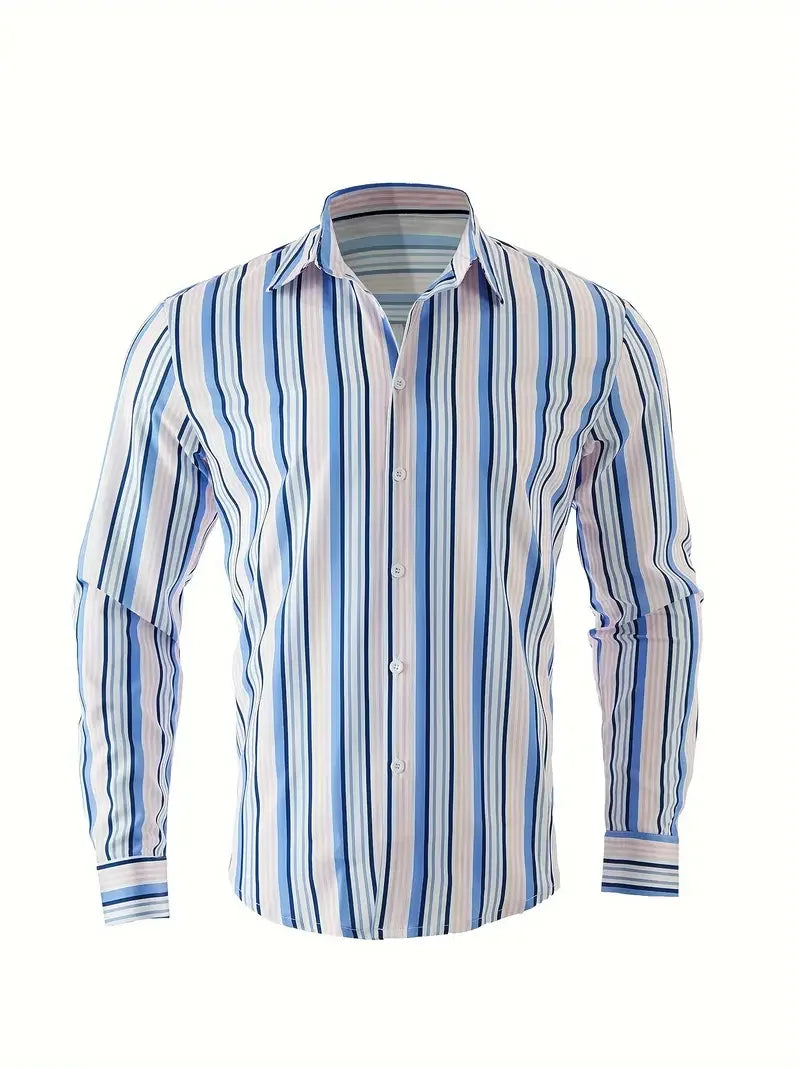 Chemise rayée boutonnée à manches longues du XS au 6XL