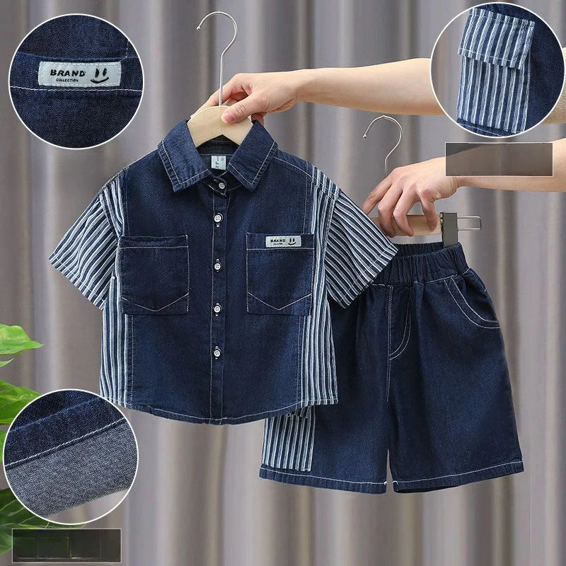 Ensemble garçons, chemise en Denim décontractée à manches courtes + Short du 2 ans à 10 ans