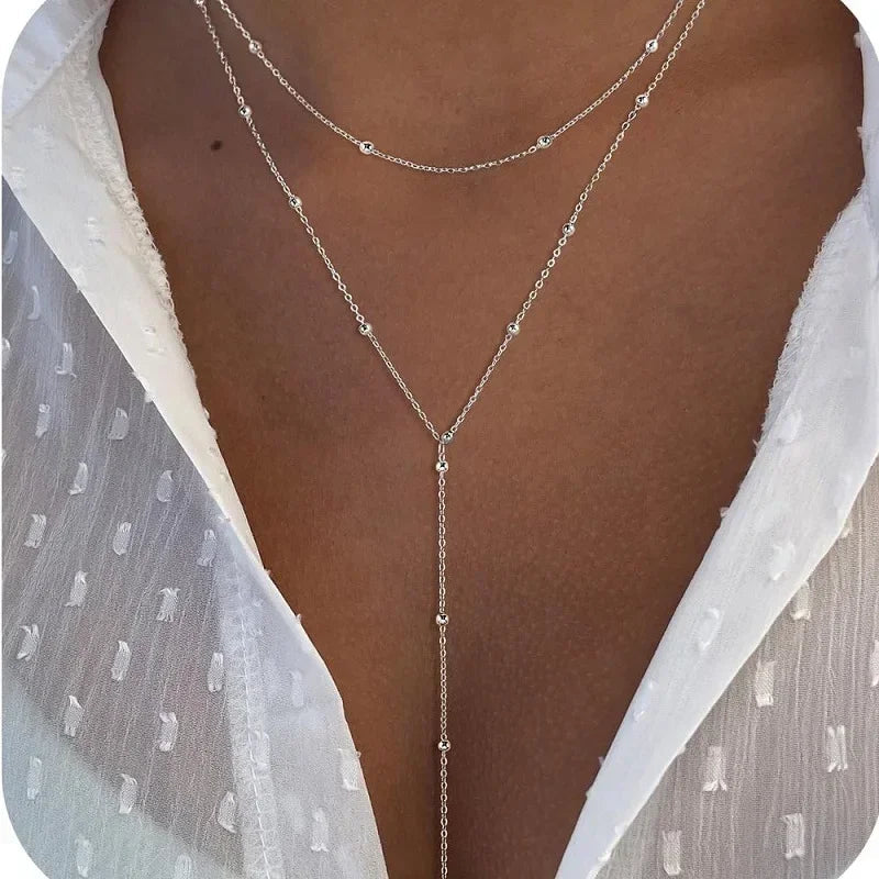 Collier pendentif en forme de Y en acier inoxydable pour femmes et filles, bijoux élégants à la mode, imitation diamant, Long pampille, cadeaux MAEJORKEN