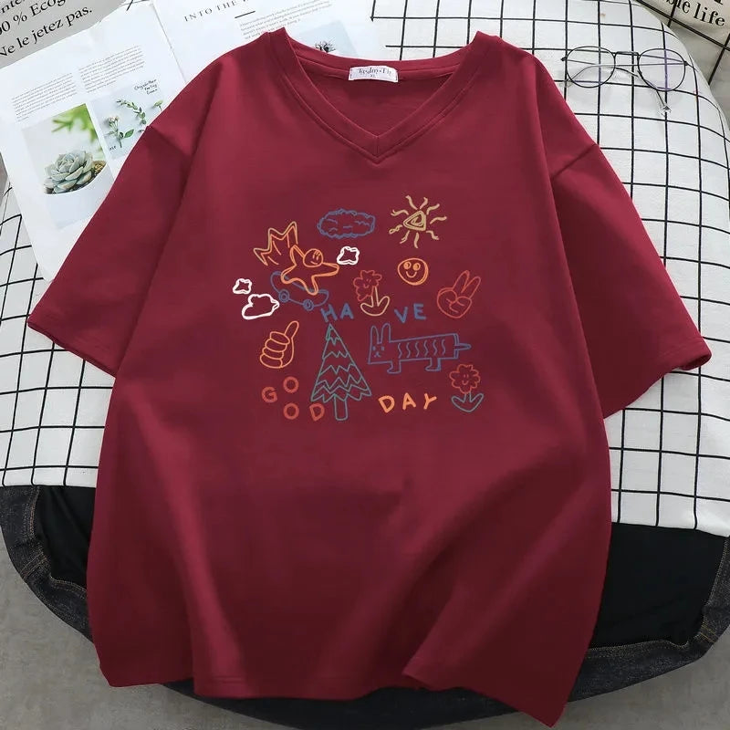 T-shirt à Manches Courtes et Col en V