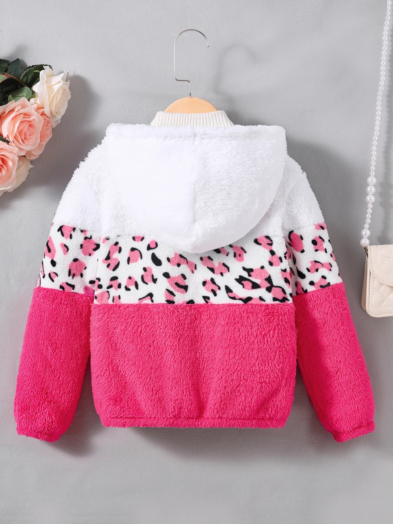 Manteau à capuche en fourrure bicolore pour filles MAEJORKEN