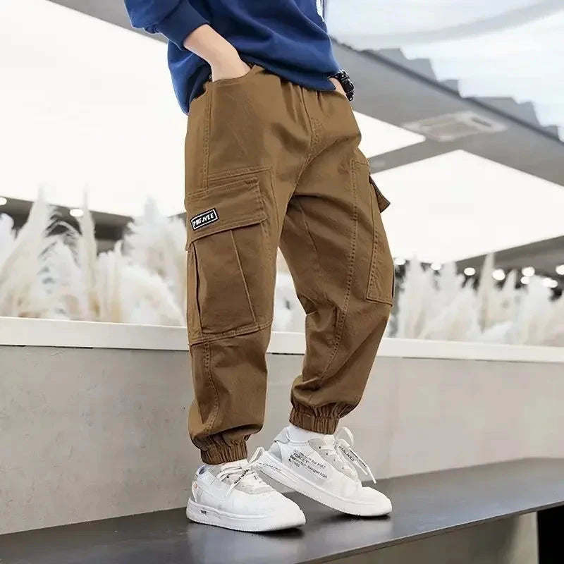 Pantalons Cargo pour garçons, Streetwear de printemps, pantalons de survêtement pour adolescents, taille élastique, pantalons longs pour enfants de 10 à 12 ans MAEJORKEN