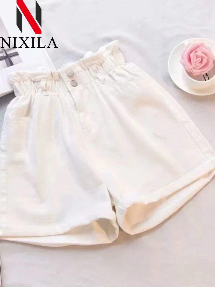 Short en denim en coton bleu taille élastique MAEJORKEN