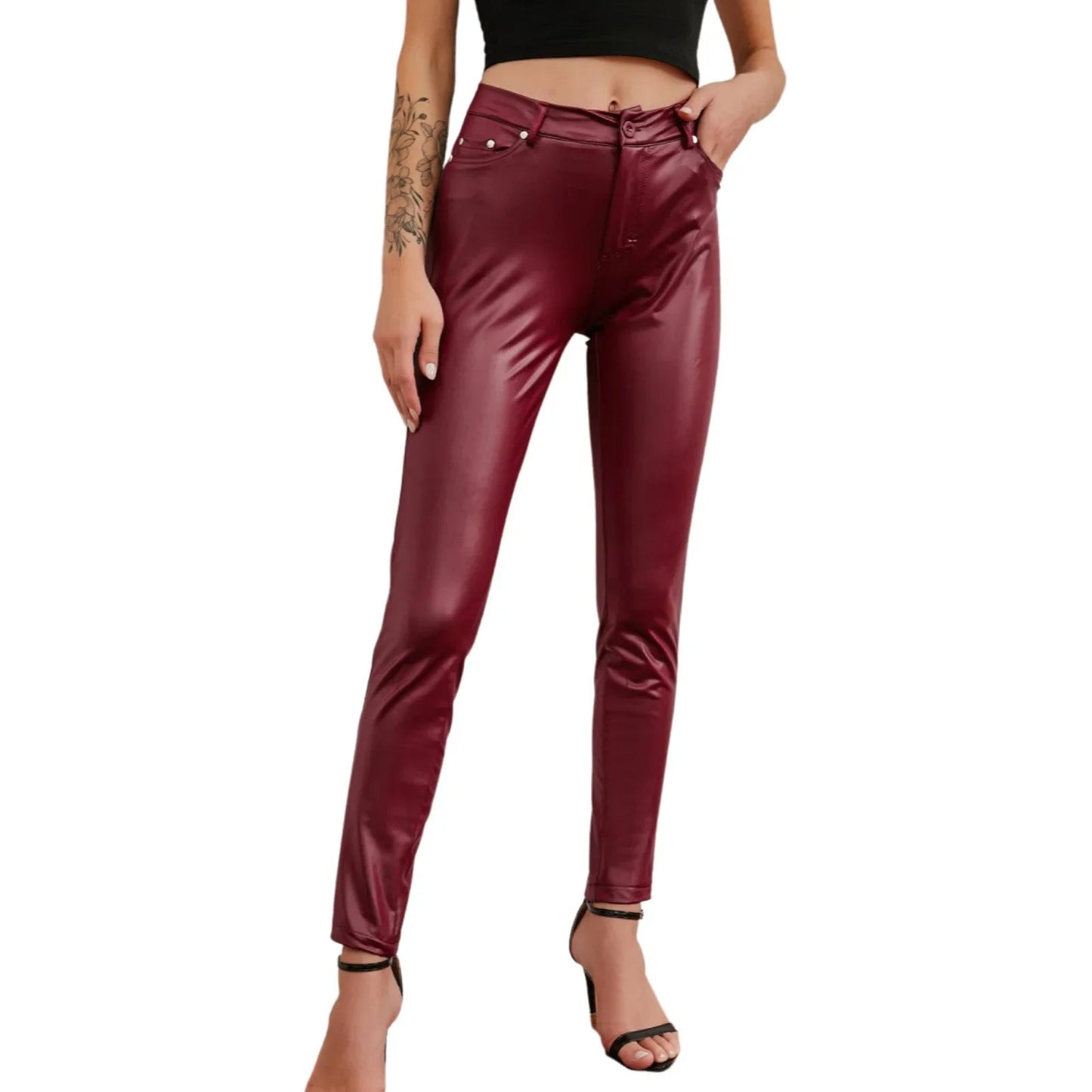 Pantalons en cuir PU noir Sexy Stretch moulante MAEJORKEN