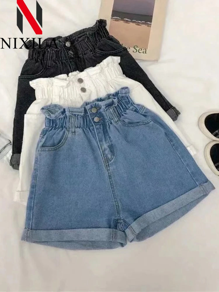 Short en denim en coton bleu taille élastique MAEJORKEN