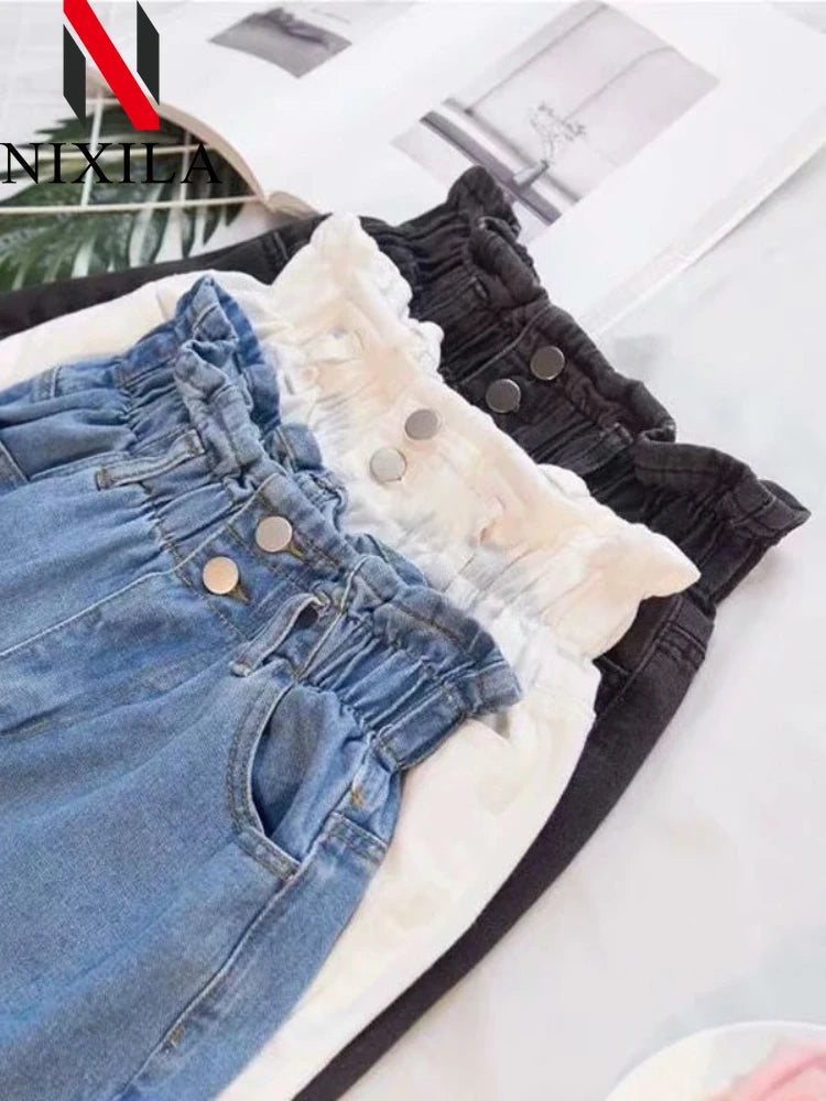 Short en denim en coton bleu taille élastique MAEJORKEN