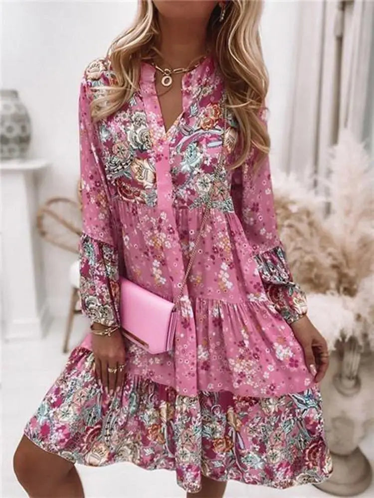 Robes imprimé fleuri col en V du XS au 3XL MAEJORKEN
