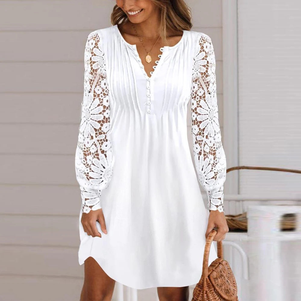 Robe en dentelle ajourée à manches longue MAEJORKEN