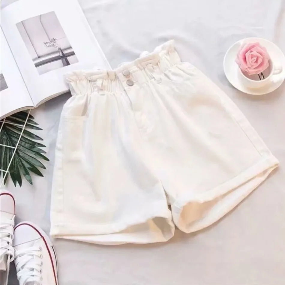 Short en denim en coton bleu taille élastique MAEJORKEN