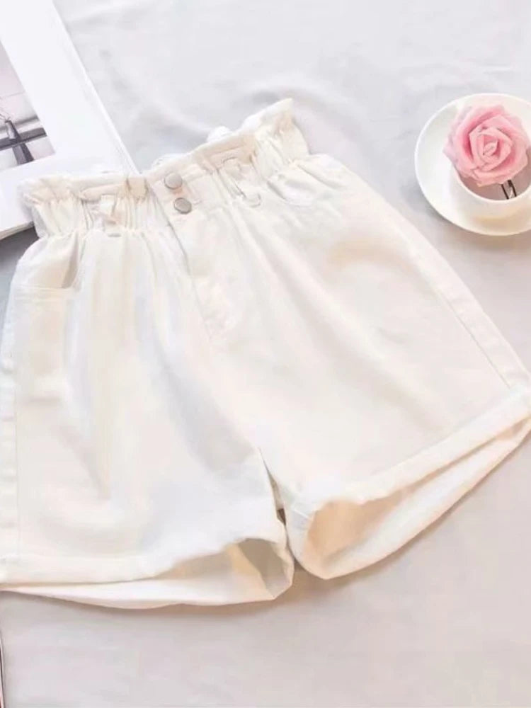 Short en denim en coton bleu taille élastique MAEJORKEN