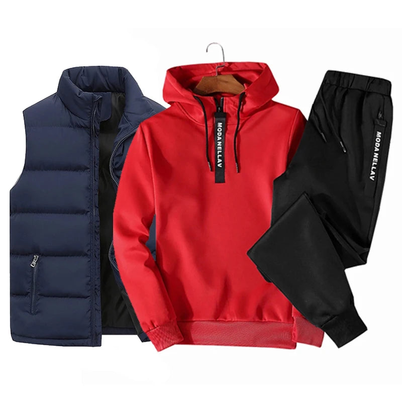 Ensemble 3pièces survêtement sweat à capuche , gilet imperméable et pantalon du M au 3XL