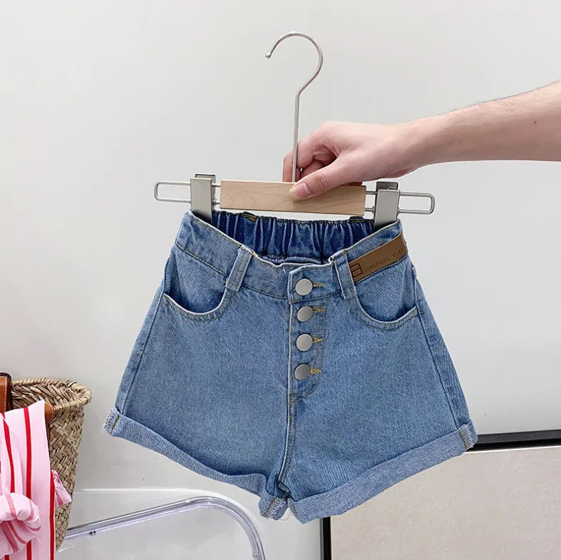 Ensemble 3 pièces chemise rayée à manches longues + débardeur + short en Denim de 3 a 7 ans