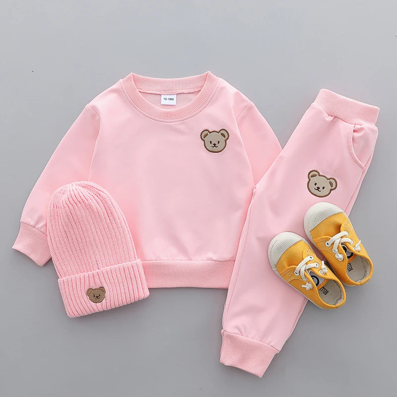 Ensemble 2 pièces pour enfants, pantalon Simple à manches longues et col rond avec tête d'ours, printemps et automne MAEJORKEN