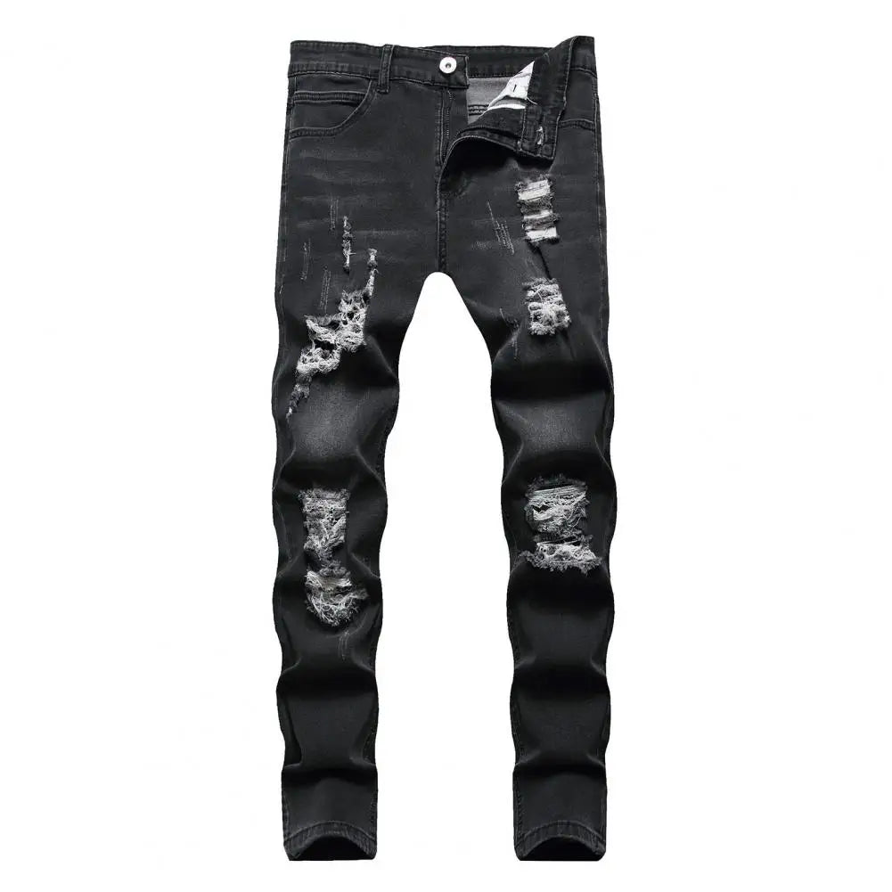 Jeans coupe ajustée déchiré plissé genou du M au 3XL