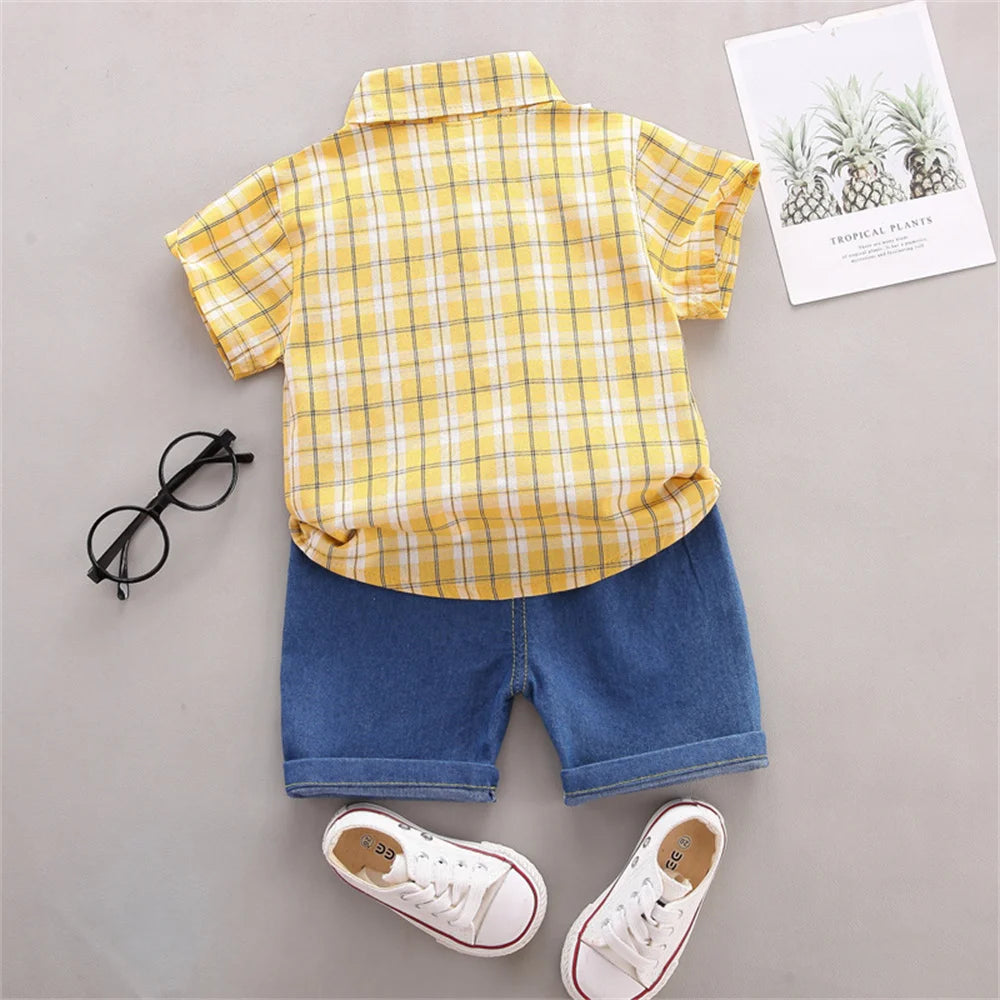 Ensemble d'été pour bébés garçons, chemise et short décontractés à carreaux du 9 au 24 mois MAEJORKEN