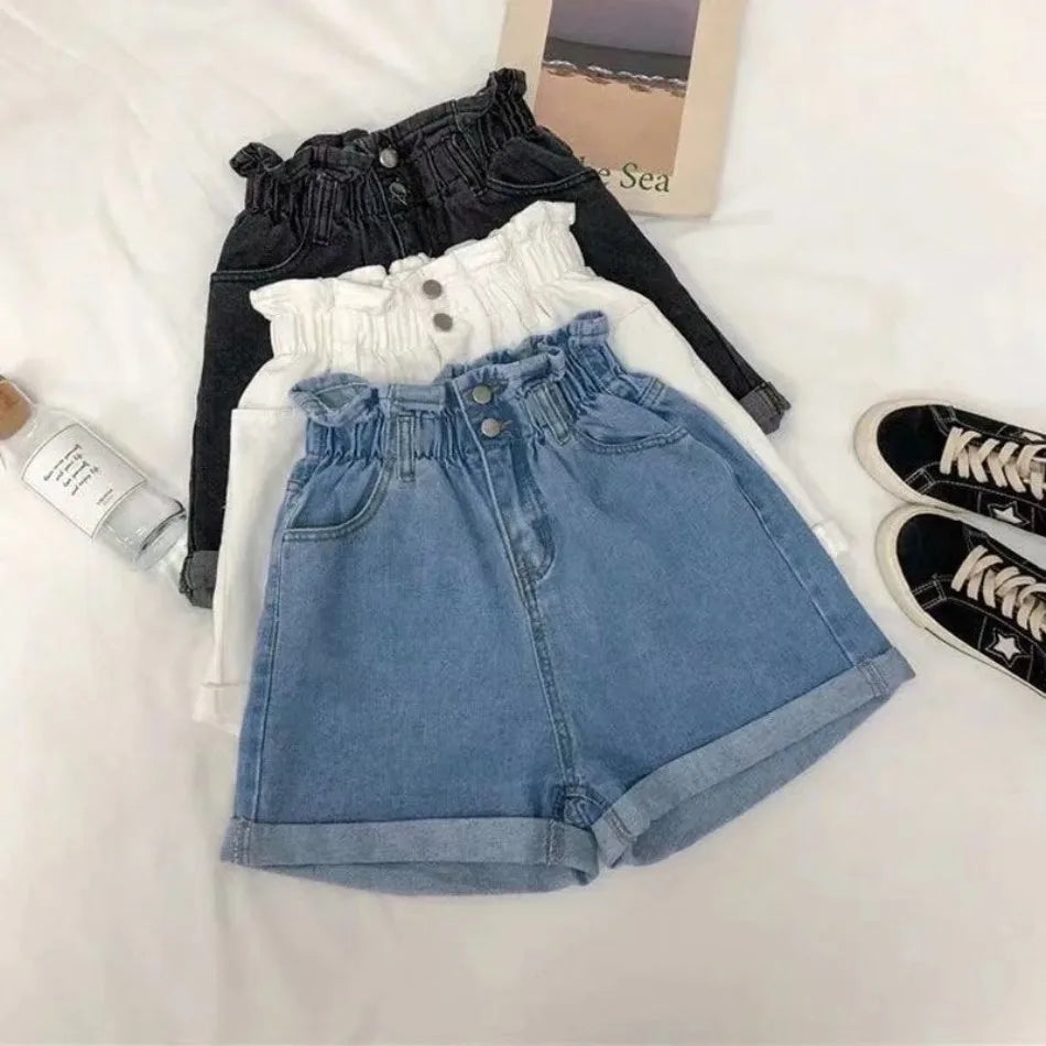 Short en denim en coton bleu taille élastique MAEJORKEN