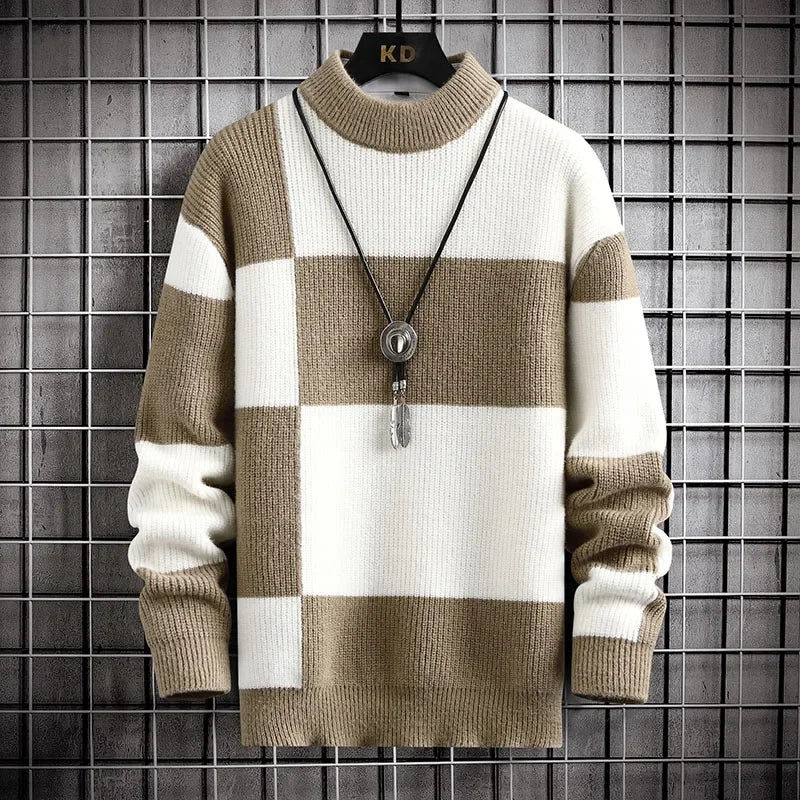 Pull à col rond à carreaux pour hommes MAEJORKEN