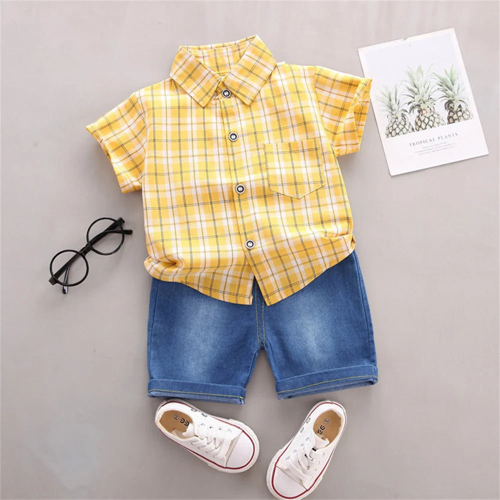 Ensemble d'été pour bébés garçons, chemise et short décontractés à carreaux du 9 au 24 mois MAEJORKEN