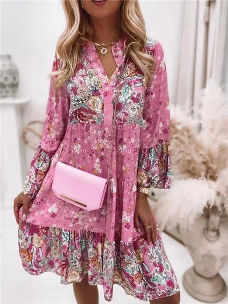 Robes imprimé fleuri col en V du XS au 3XL MAEJORKEN