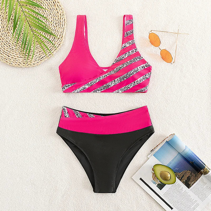 Maillot de bain blanc deux pièces micro rayé MAEJORKEN