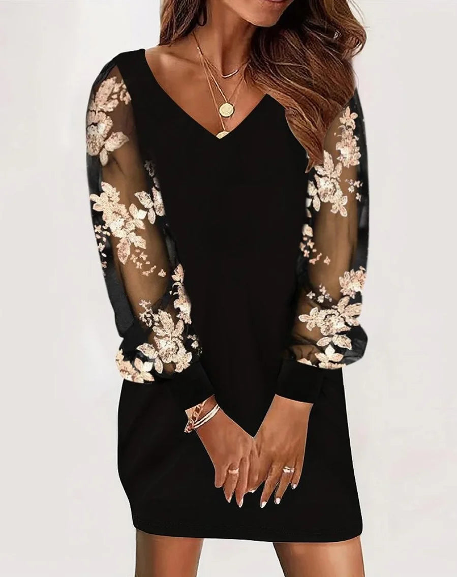Robe pull en tricot à col en V dentelle ample manche longue du S au 2XL