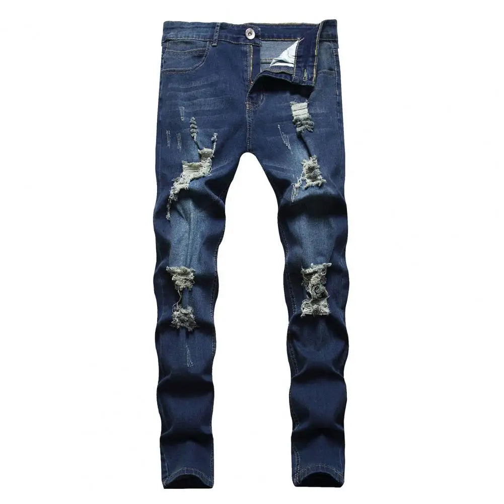 Jeans coupe ajustée déchiré plissé genou du M au 3XL