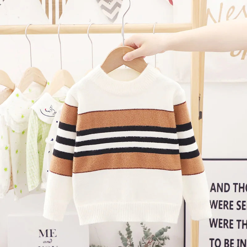 Pull à manches longues et col haut pour garçon de 2 à 6 ans, beau tricot, Design à rayures, automne et hiver MAEJORKEN
