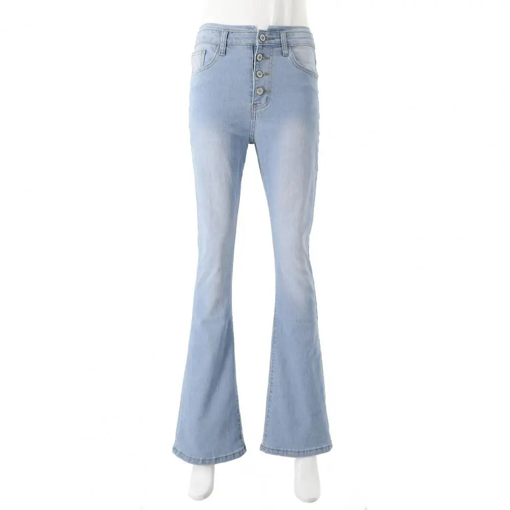 Jean en Denim taille haute, ourlet évasé, coupe cintrée