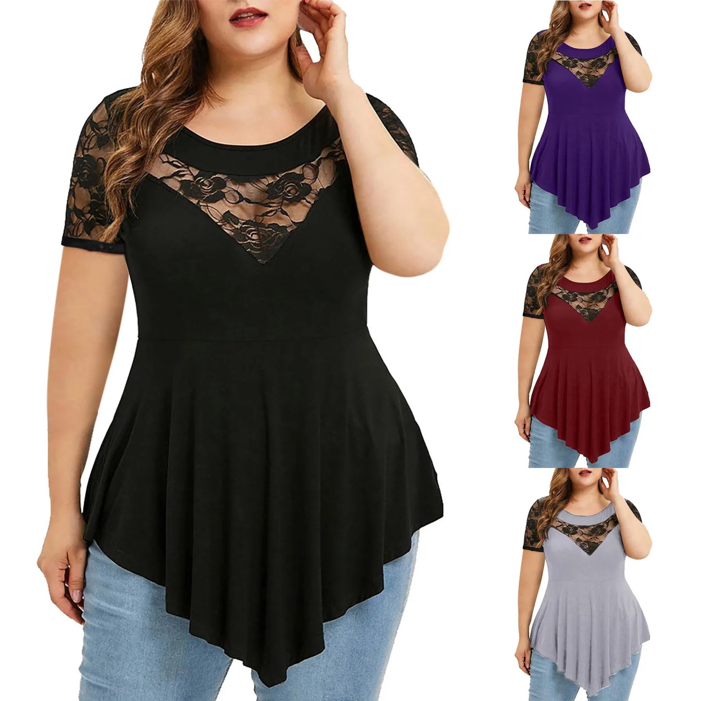 T-shirt à manches courtes en dentelle