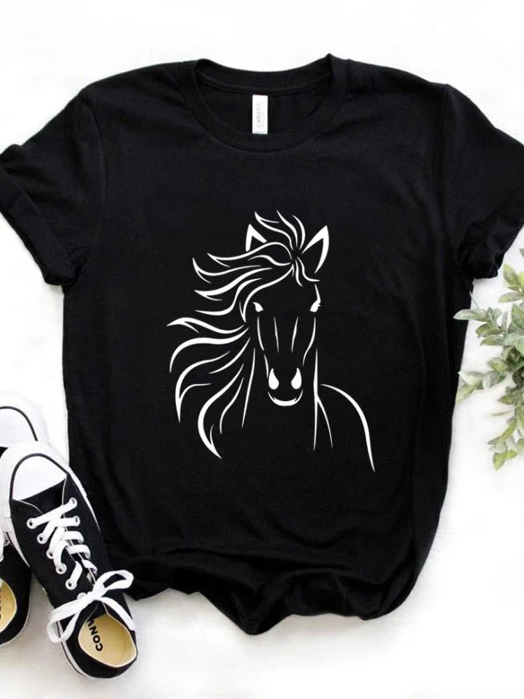 T-shirt à manches courtes col rond amoureux des chevaux MAEJORKEN