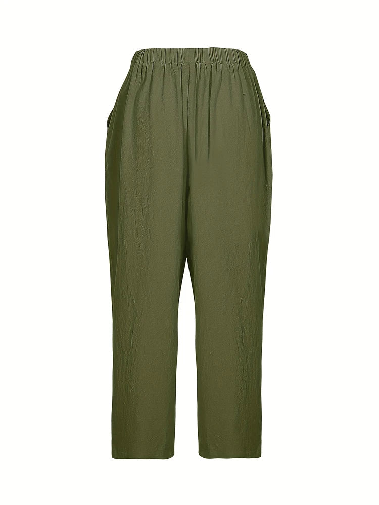 Pantalon en coton et lin pour femmes avec poches MAEJORKEN