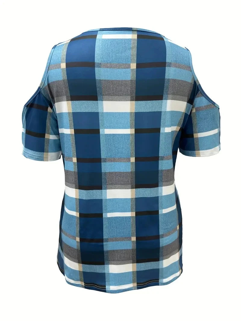 T-shirt à manches courtes imprimé à carreaux grande taille du 1XL au 5XL MAEJORKEN